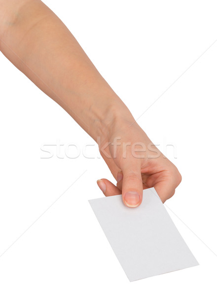 Hand aanbieden lege kaart geïsoleerd witte papier Stockfoto © cherezoff