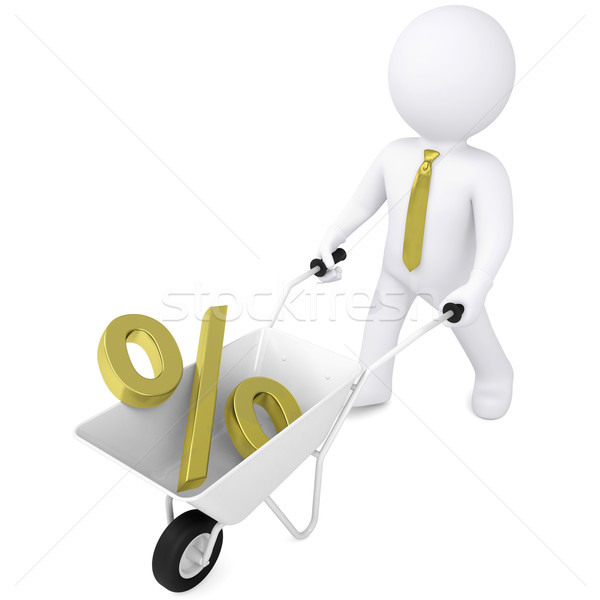 O homem 3d carrinho de mão dourado percentagem 3D homem branco Foto stock © cherezoff