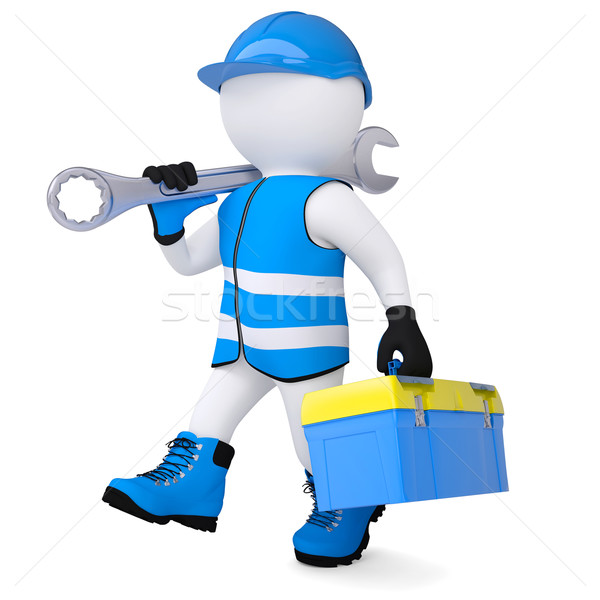 3d man with wrench and tool box Stock photo © cherezoff