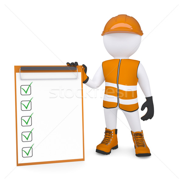 3d white man in overalls holding a checklist Stock photo © cherezoff