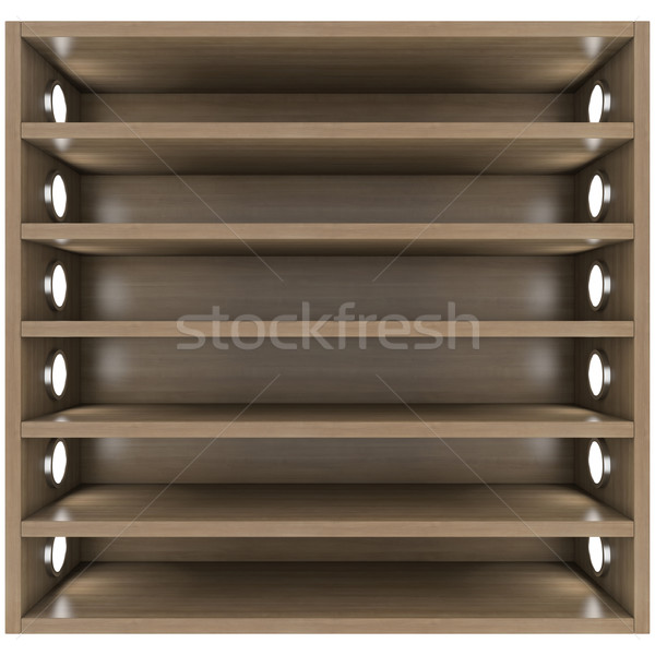 Stock photo: Wooden shelves with built-in lights