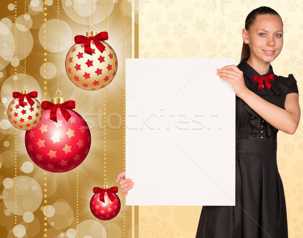 Foto stock: Empresária · vazio · papel · árvore · de · natal