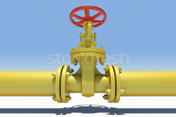 Yellow industrial valves and pipe with shadow Stock photo © cherezoff