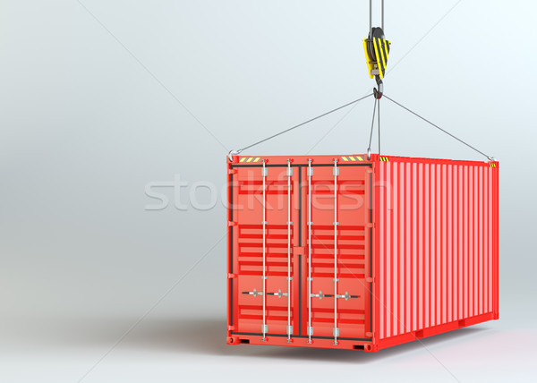起重機 鉤 紅色 貨物 容器 灰色 商業照片 © cherezoff