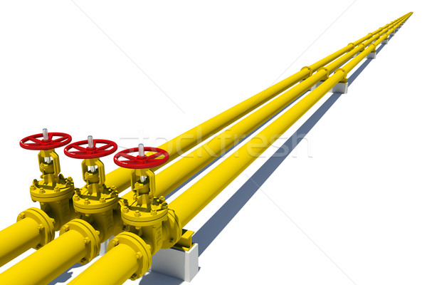 Three yellow pipes with valves Stock photo © cherezoff