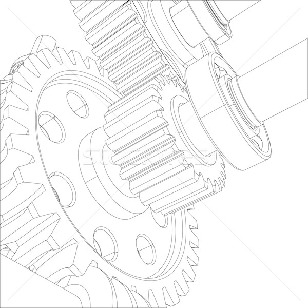 Wire-frame gears with bearings and shafts. Close-up. Vector Stock photo © cherezoff