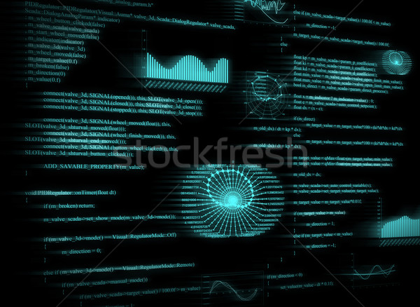 Glowing graphics and text on a dark background Stock photo © cherezoff