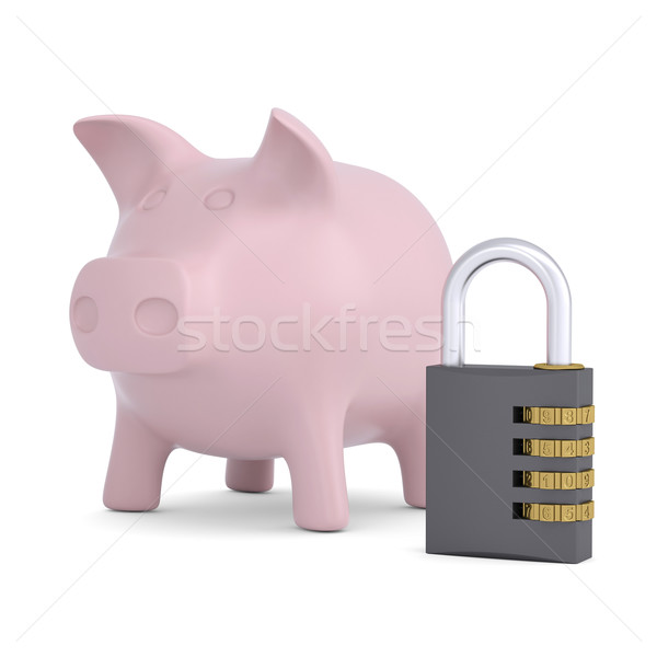 кодовый замок розовый Piggy Bank изолированный оказывать белый Сток-фото © cherezoff