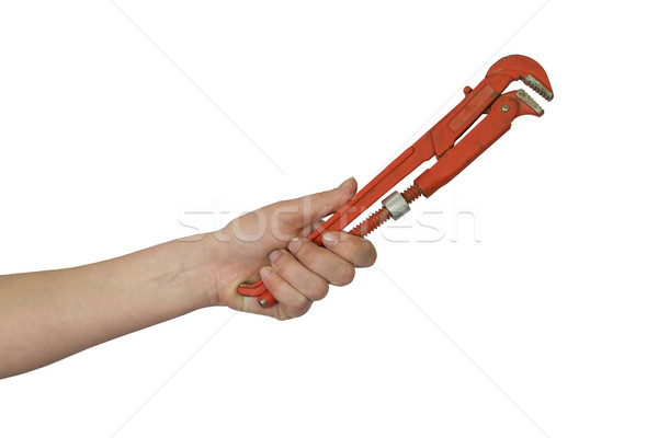 [[stock_photo]]: Main · pipe · clé · isolé · blanche