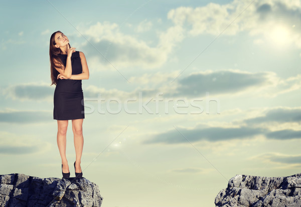 Femeie de afaceri în picioare margine stâncă decalaj Imagine de stoc © cherezoff