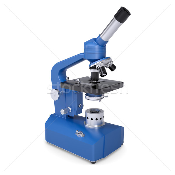 Stok fotoğraf: Mavi · mikroskop · yalıtılmış · vermek · beyaz · okul