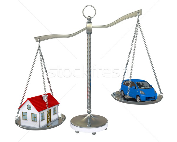 Home and car balance scales. Isolated on white background Stock photo © cherezoff