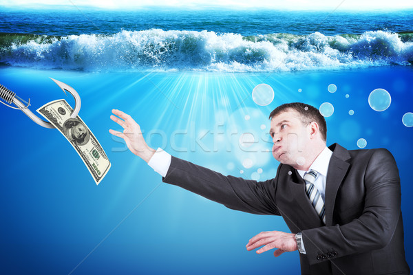 Geschäftsmann Wangen Wasser Haken Dollar Meer Stock foto © cherezoff