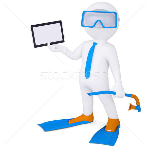 3d man in flippers holding tablet Stock photo © cherezoff