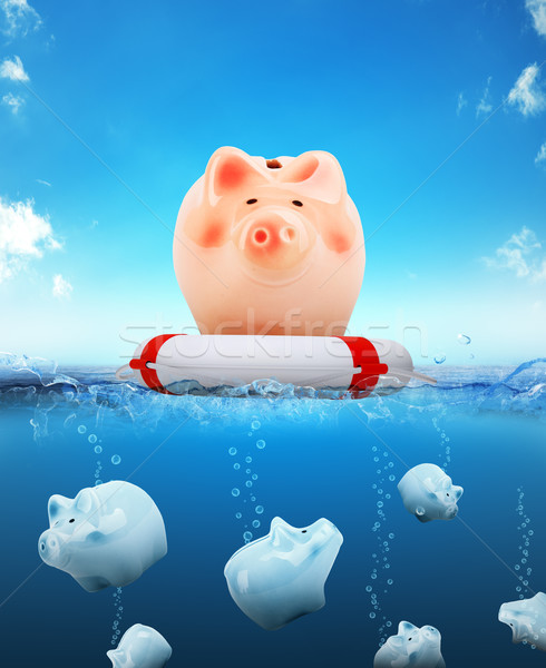 Piggy bank with buoy floating on water Stock photo © cherezoff
