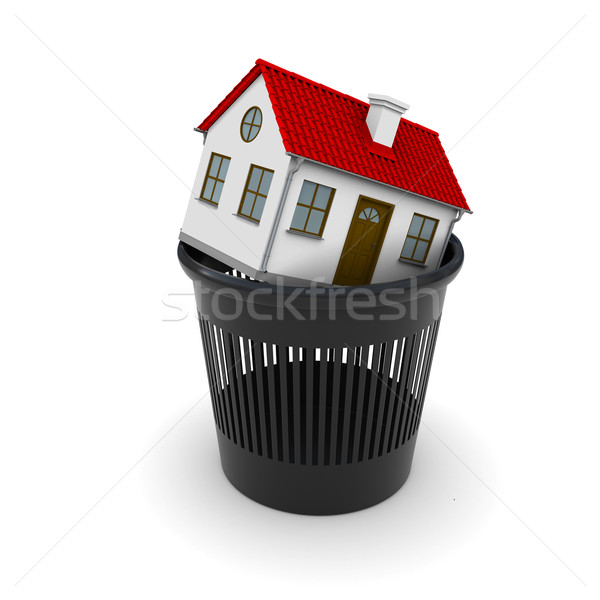 White house with red roof in a black trash. 3D rendering Stock photo © cherezoff