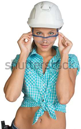 かなり 少女 ショートパンツ シャツ 白 ヘルメット ストックフォト © cherezoff