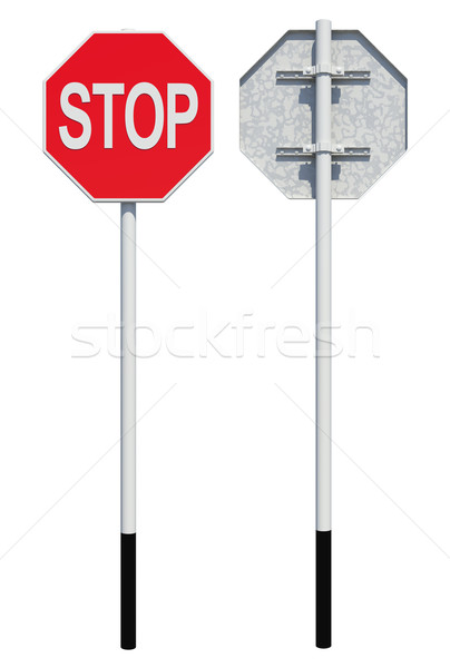 Octagonal road sign with word stop. Front and back view. Isolated  Stock photo © cherezoff