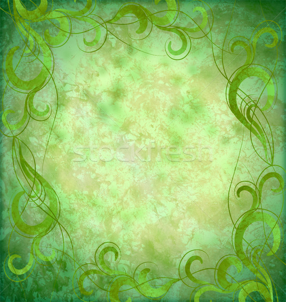Stock photo: green flourishes grunge background pattern