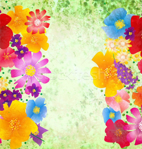 Colorido flores frontera verde primavera naturaleza Foto stock © cherju