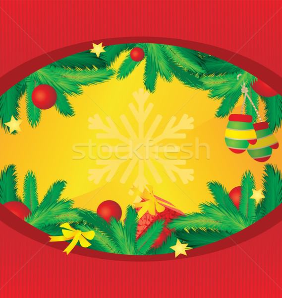 Stock photo: circle vector frame with cristmas tree decor