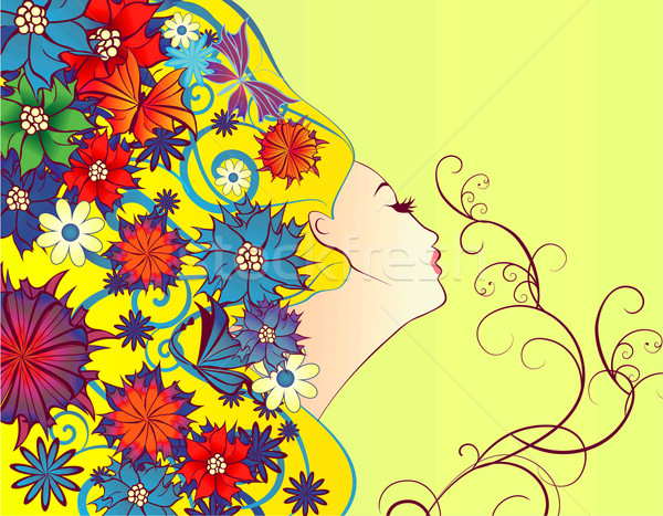 Stockfoto: Vector · voorjaar · vrouw · fantasie · profiel · bloemen