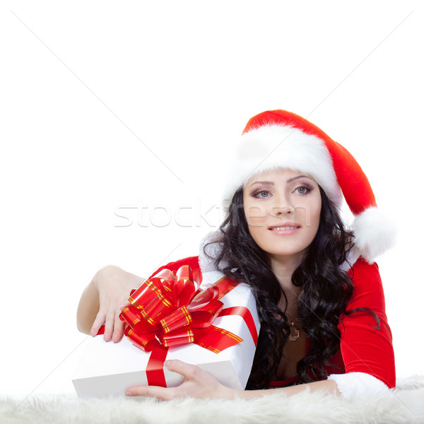 brunette laying on the floor with giftbox Stock photo © chesterf