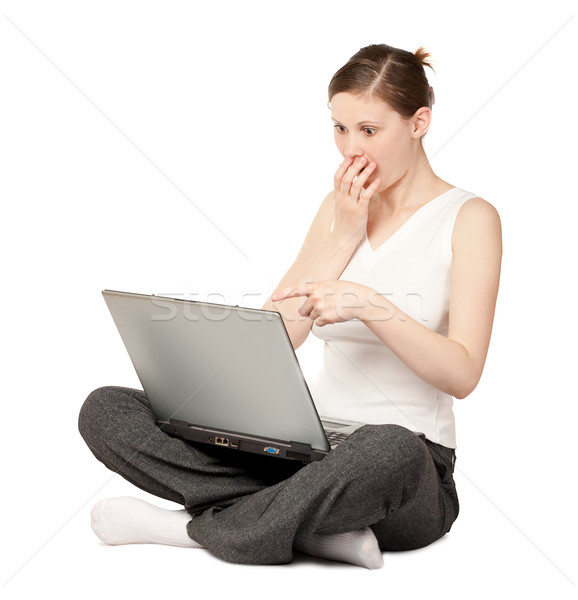 surprized woman sitting with laptop Stock photo © chesterf