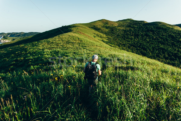 photographer tourist hiking in the mountains of russian far east near japanese sea Stock photo © chesterf