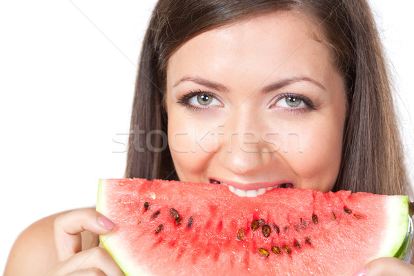 Brünette Frau halten Wassermelone glücklich beißen Stock foto © chesterf