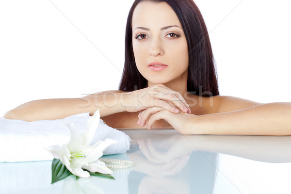 brunette woman portrait with clear skin Stock photo © chesterf