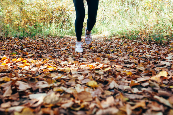 woman runs for fall foliage, shoes closeup Stock photo © chesterf