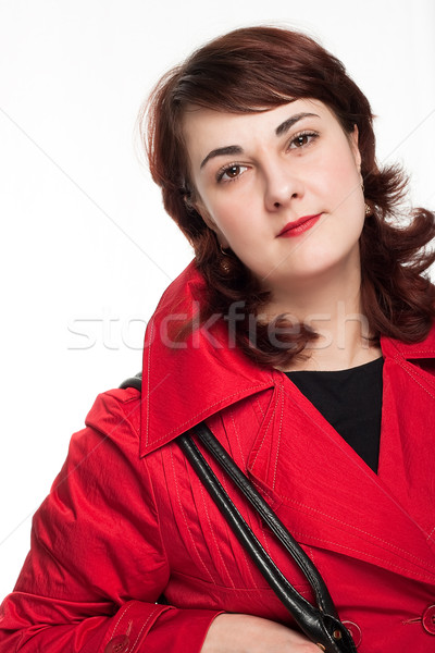 [[stock_photo]]: Femme · rouge · manteau · sac · épaule · fille