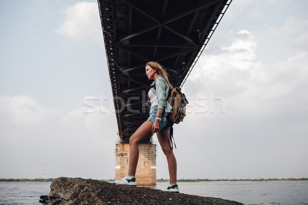 Dziewczyna zdjęcia vintage Fotografia kamery zewnątrz Zdjęcia stock © chesterf