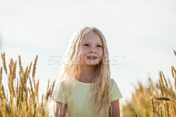 Dziewczyna pole pszenicy szczęśliwy mały długie włosy Zdjęcia stock © chesterf