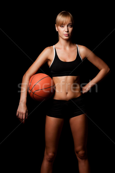 Stockfoto: Vrouw · permanente · basketbal · zwarte · mode · model