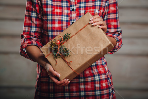 Hand crafted gift box in woman hands Stock photo © chesterf