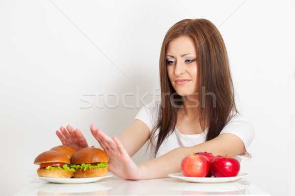 Stock foto: Frau · ungesundes · Essen · jungen · schöne · Frau · Mädchen · Apfel