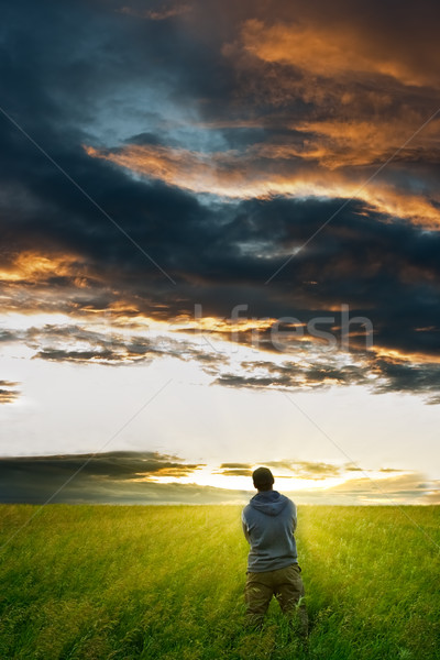 Hombre nubes primavera sol belleza campo Foto stock © chesterf