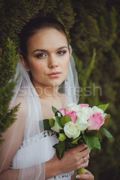 Novia retrato verde árboles aire libre hermosa Foto stock © chesterf