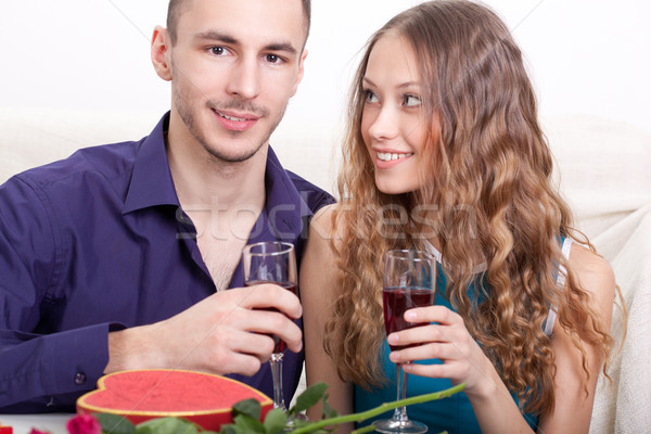 Potable vin rouge jeunes heureux couple [[stock_photo]] © chesterf