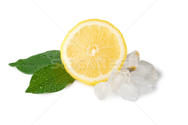 Zitronenscheibe Eis zwei Blätter isoliert weiß Stock foto © chesterf
