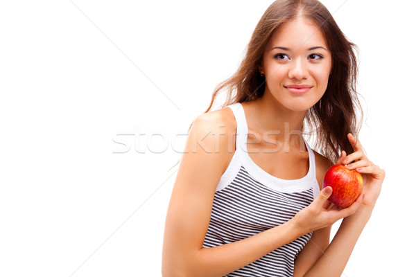 closeup woman portrait with apple Stock photo © chesterf