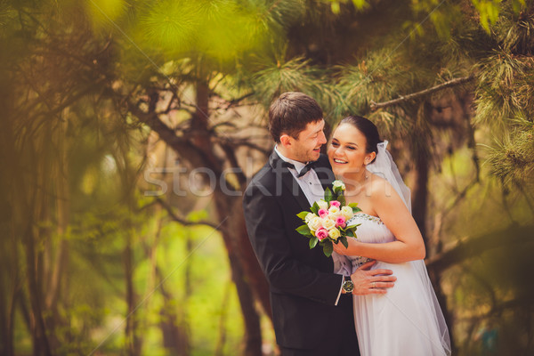 bride and groom outdoors portrait Stock photo © chesterf