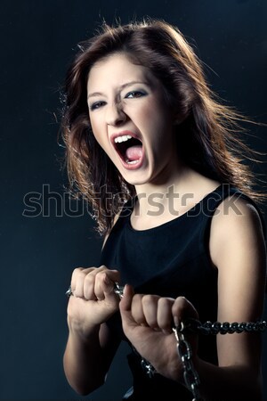 Stock photo: blonde woman portrait with guitar