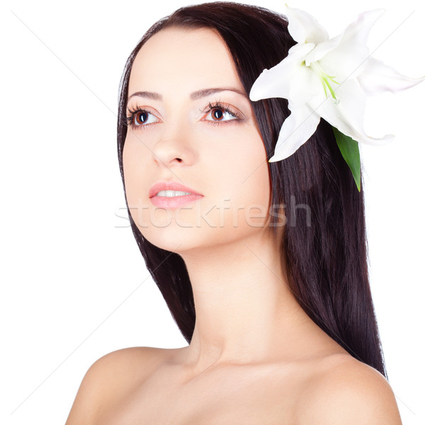 brunette woman portrait with clear skin Stock photo © chesterf