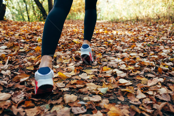 woman runs for fall foliage, shoes closeup Stock photo © chesterf