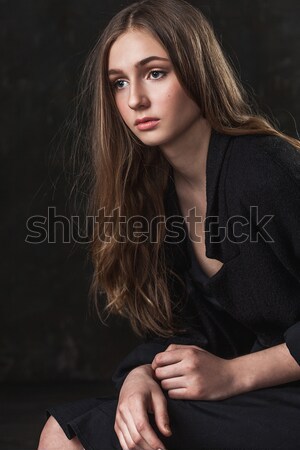 Nat mooie sexy vrouw portret zwarte Stockfoto © chesterf