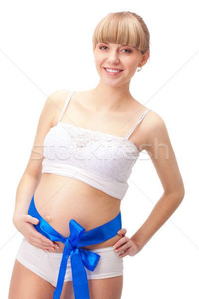 pregnant woman  with blue bow on belly Stock photo © chesterf