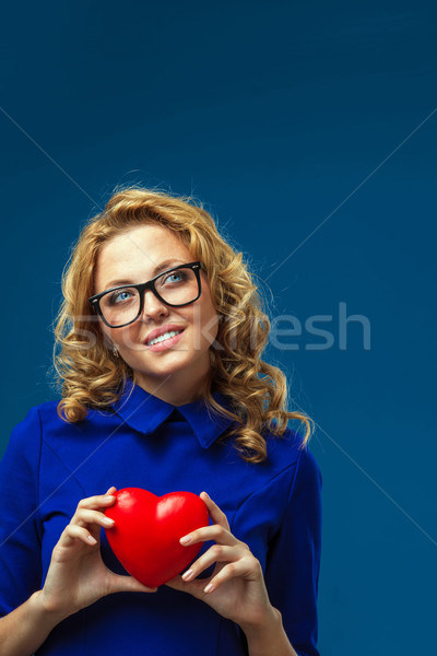 Kadın kalp şekli sarışın kadın gözlük Stok fotoğraf © chesterf